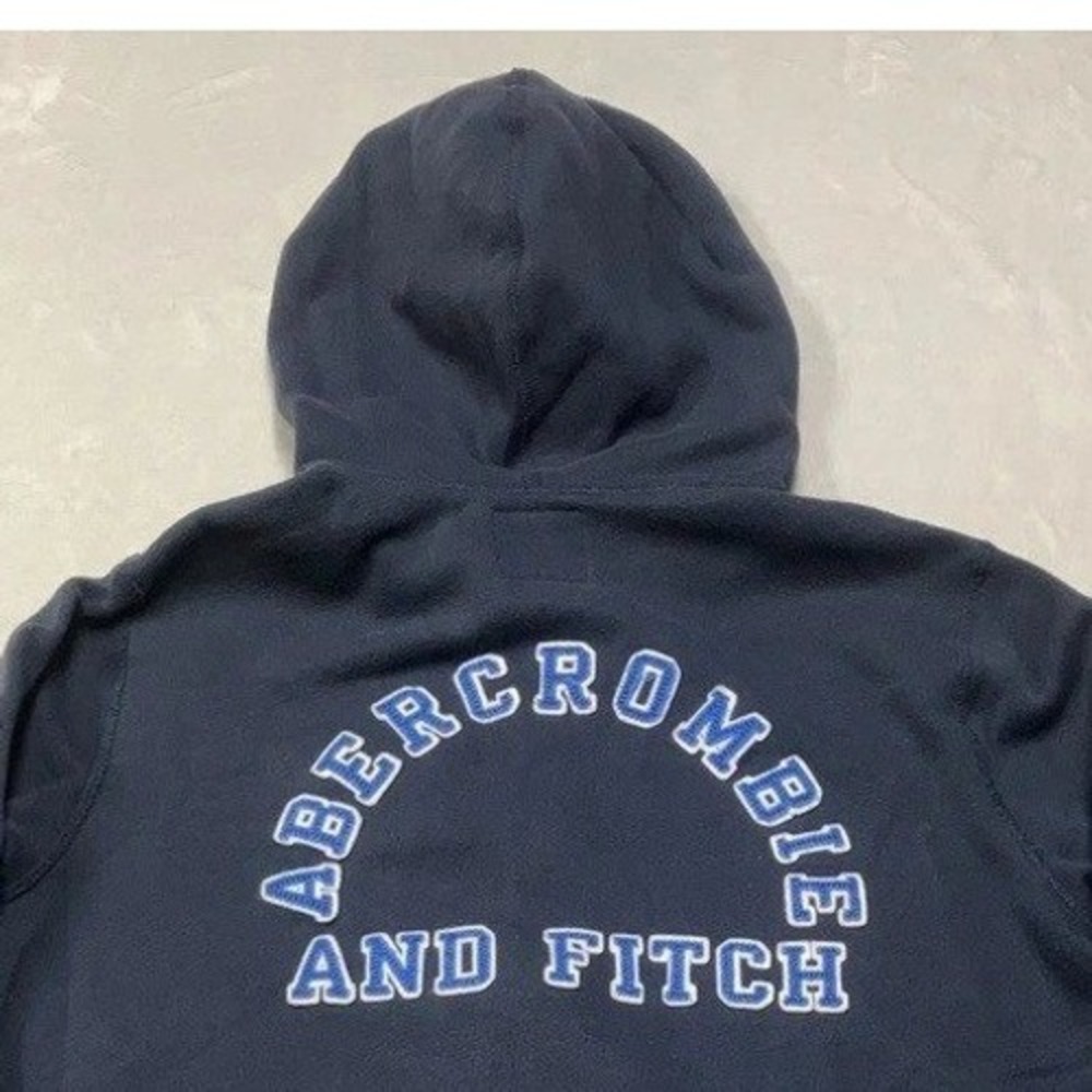 Abercrombie & Fitch Navy Hoodie with White and Light Blue Logo